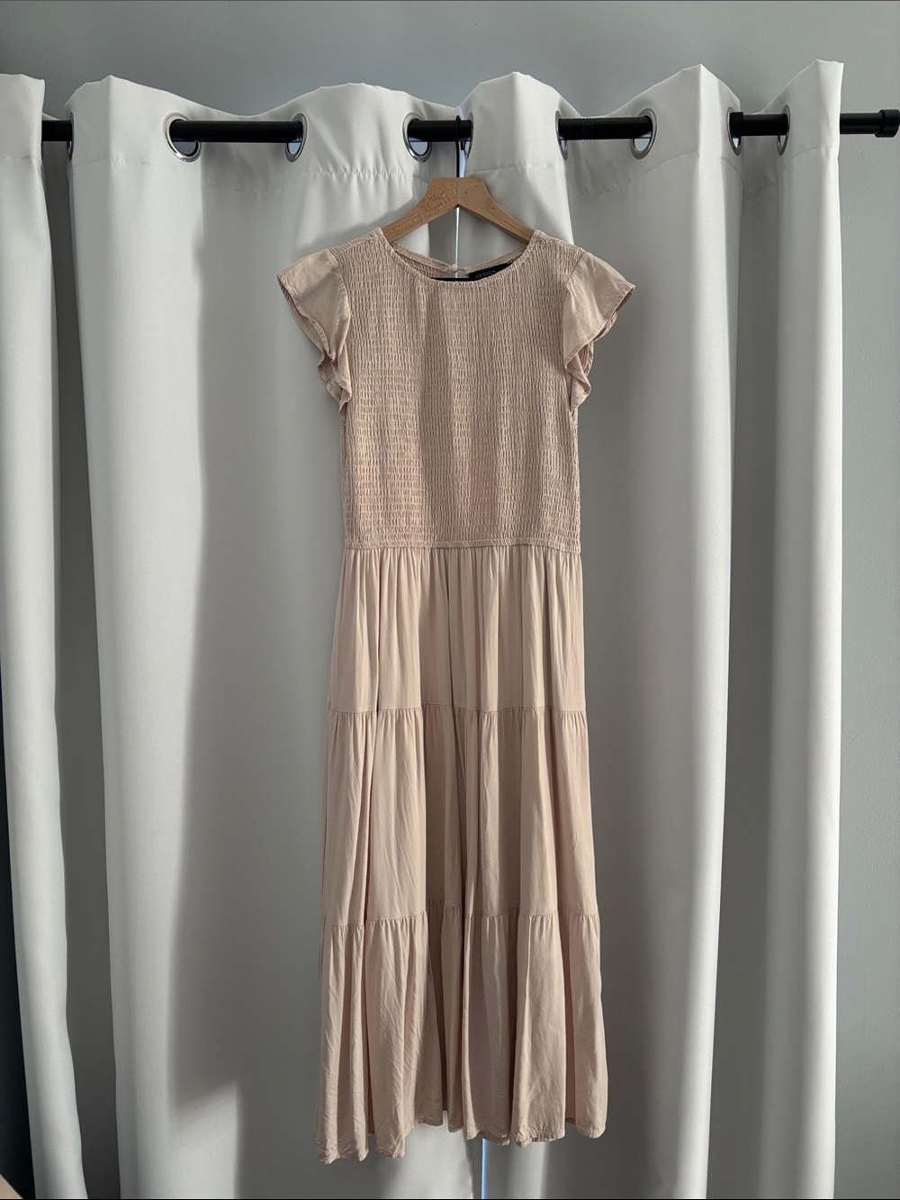 Women’s Cream Tiered Maxi Dress with Flutter Sleeves